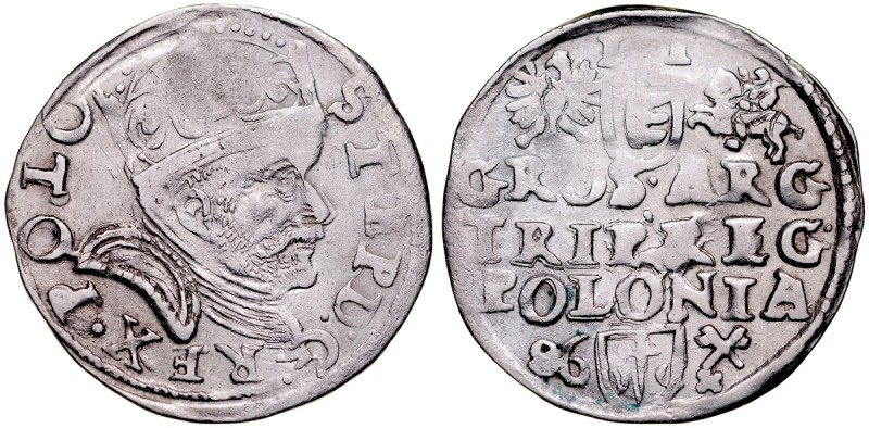 Stefan Batory 1576-1586, Trojak 1586, Poznań. Kop. 538, Iger P.86.2.v, poprawna,...