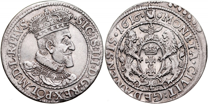 Zygmunt III 1587-1632, Ort 1616, Gdańsk. Kop. 7490, Gum. 1384, połysk blachy.
...