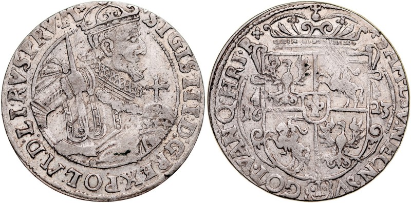 Zygmunt III 1587-1632, Ort 1623, Bydgoszcz. Kop. 1279, Gum. 1177. rzadki wariant...