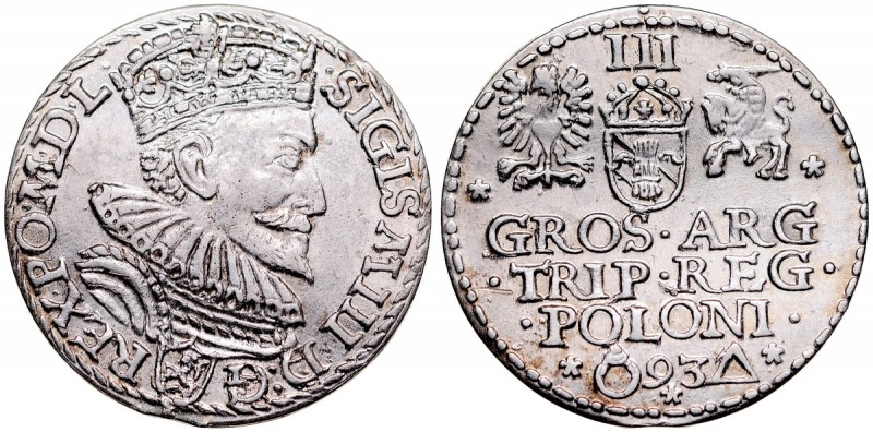 Zygmunt III 1587-1632, Trojak 1593, Malbork. Kop. 972, Iger M.93.1.a, Gum 1012 p...