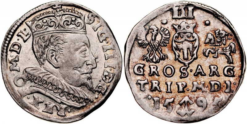 Zygmunt III 1587-1632, Trojak 1595, Wilno. Kop. 3525, Iger V.95.1.b, połysk wpad...