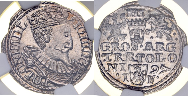 Zygmunt III 1587-1632, Trojak 1597, Olkusz. Kop. 1055, Iger O.97.1.var, Gum. 105...