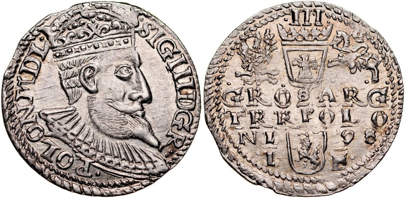 Zygmunt III 1587-1632, Trojak 1598, Olkusz. Kop. 1107, Iger O.98.1.var, Gum. 107...