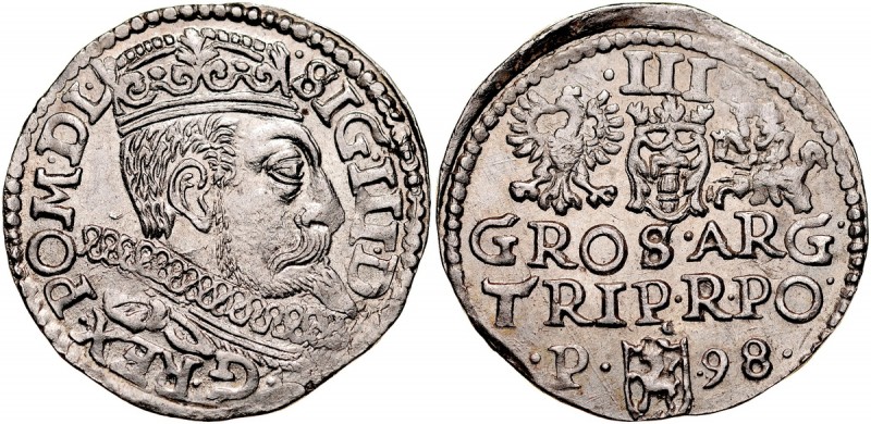 Zygmunt III 1587-1632, Trojak 1598, Poznań. Kop. 1113, Gum. 1079, menniczy stan ...