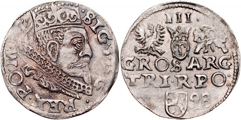 Zygmunt III 1587-1632, Trojak 1598, Wschowa. Kop. 1118, Iger W.98.5, połysk menn...