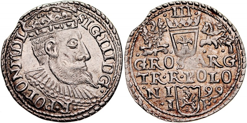 Zygmunt III 1587-1632, Trojak 1599, Olkusz. Kop. 1136, Iger O.99.1.var, Gum. 109...