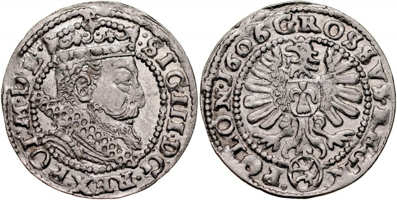 Zygmunt III 1587-1632, Grosz 1606, Kraków. Kop. 780, Gum. 938, atrakcyjna, połys...