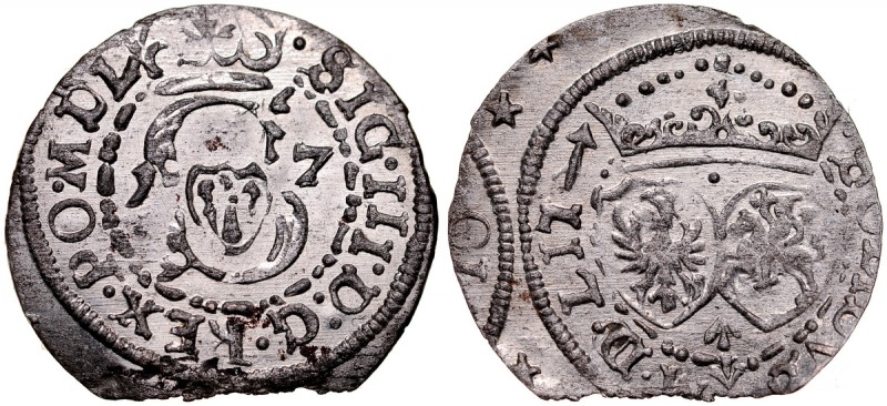 Zygmunt III 1587-1632, Szeląg 1617, Wilno. Kop. 3439, Gum. 1295, lustro mennicze...