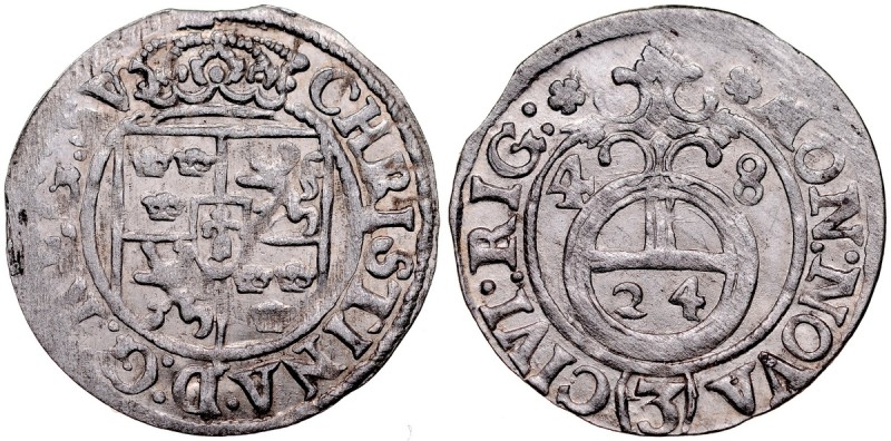 Krystyna 1632-1654, Półtorak 1648, Ryga. AHL 52, ładny, połyskowy egzemplarz. 
...