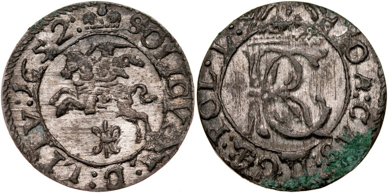 Jan II Kazimierz 1649-1668, Szeląg 1652, Wilno. Kop. 3581, Gum.1861, wczesny sze...