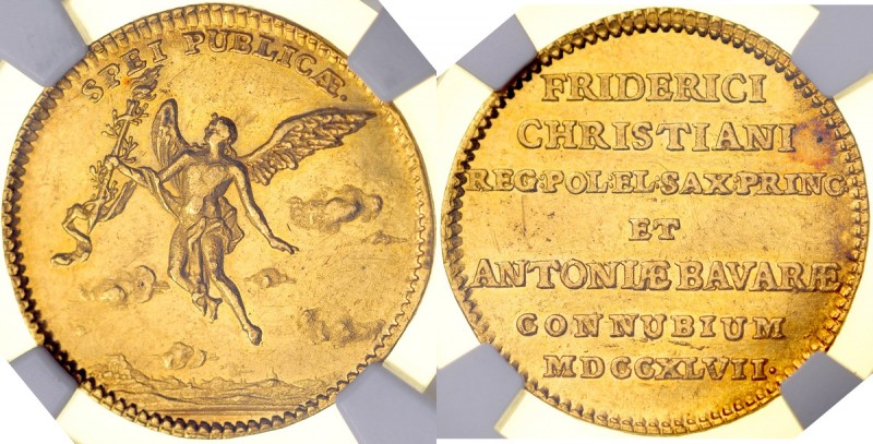 August III 1733-1763, Dukat 1747, Drezno, wybity z okazji ślubu syna Augusta III...