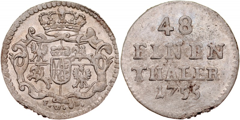August III 1733-1763, Półgrosz 1755, Drezno. Kop. 11220, Gum. 2259, patyna, lust...