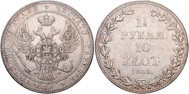 Zabór Rosyjski, Mikołaj I 1826-1855, 1 1/2 rubla, 10 złotych 1835 MW, Warszawa. ...