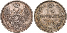 Zabór Rosyjski, Mikołaj I 1826-1855, 10 kopiejek 1855 MW, Warszawa.
