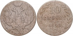 Zabór Rosyjski, Mikołaj I 1826-1855, 10 groszy 1840 WW, Warszawa. RR