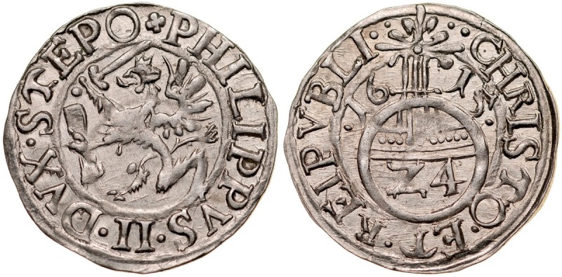 Pomorze, Filip II 1606-1618, Grosz 1615, Szczecin. Kop. 4402, Hild 63, ostry egz...