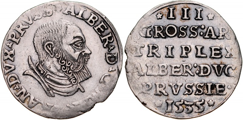 Prusy Książęce, Albrecht Hohenzollern 1525-1568, Trojak 1535, Królewiec. Kop. 38...