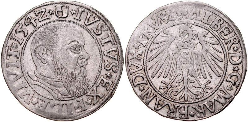 Prusy Książęce, Albrecht Hohenzollern 1525-1568, Grosz 1542, Królewiec. Kop. 378...