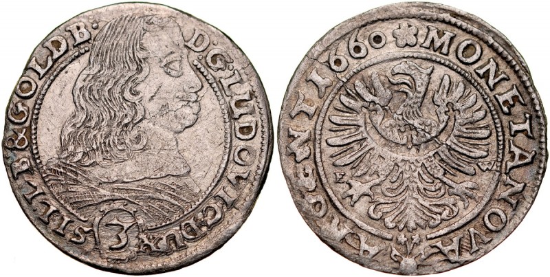 Śląsk, Księstwo Legnicko-Brzesko-Wołowskie, Ludwik Brzeski 1653-1663, 3 krajcary...