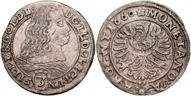 Śląsk, Księstwo Legnicko-Brzesko-Wołowskie, Ludwik Brzeski 1653-1663, 3 krajcary 1660, Brzeg.