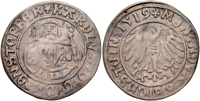 Śląsk, Księstwo Ziębicko-Oleśnickie, Karol I 1498-1536, Grosz 1519, Oleśnica. Ko...