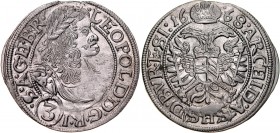 Śląsk, Leopold I 1657-1705, 3 krajcary 1668, Wrocław.
