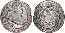 Śląsk, Leopold I 1657-1705, 3 krajcary 1670, Wrocław.