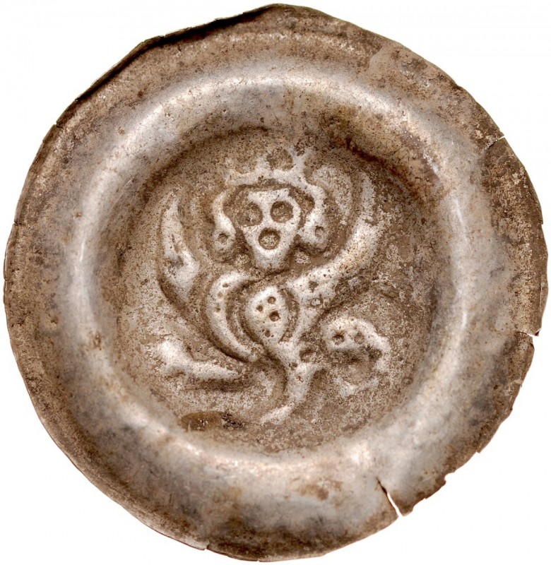 Przemysł II 1253-1278, Brakteat, Av.: Gryf z głową króla. Cach 850, srebro, waga...
