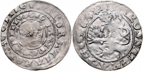 Jan Luksemburski 1310-1346, Grosz praski, Av.: Korona królewska, Rv.: Lew czeski.