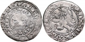 Jan Luksemburski 1310-1346, Grosz praski, Av.: Korona królewska, Rv.: Lew czeski.