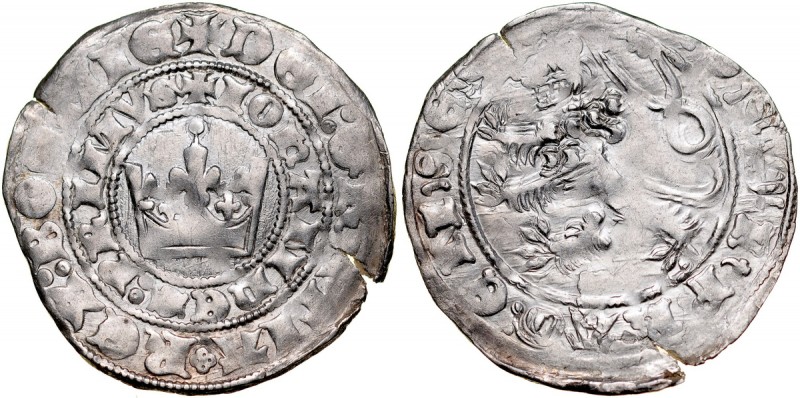 Jan Luksemburski 1310-1346, Grosz praski, Av.: Korona królewska, Rv.: Lew czeski...