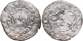 Jan Luksemburski 1310-1346, Grosz praski, Av.: Korona królewska, Rv.: Lew czeski.