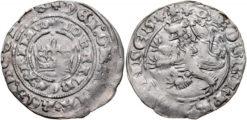 Jan Luksemburski 1310-1346, Grosz praski, Av.: Korona królewska, Rv.: Lew czeski...