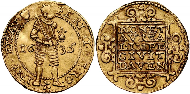 Niderlandy, Dukat 1635, Deventer. RR. Delm. 1086, złoto, waga 3,45 g., ładny poł...