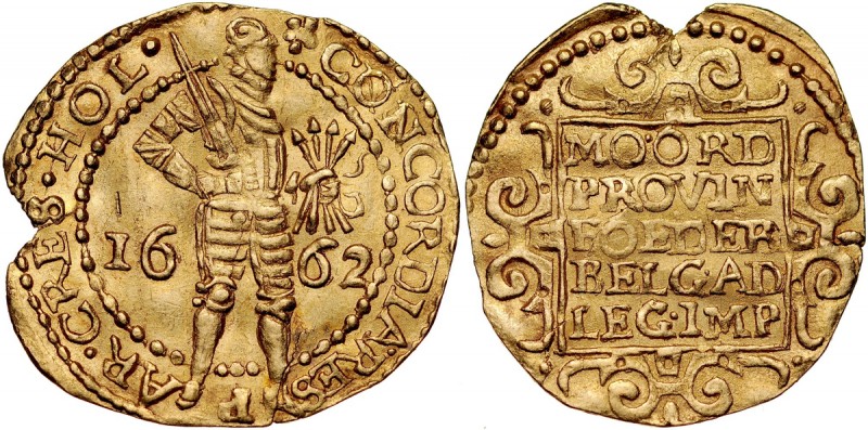 Niderlandy, Dukat 1662, Holland. Delm. 774 R2, złoto, waga 3,48 g., menniczo pęk...