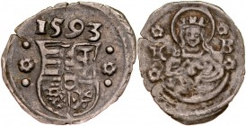 Węgry, Rudolf II 1576-1608, Obol 1593, Kremnica.