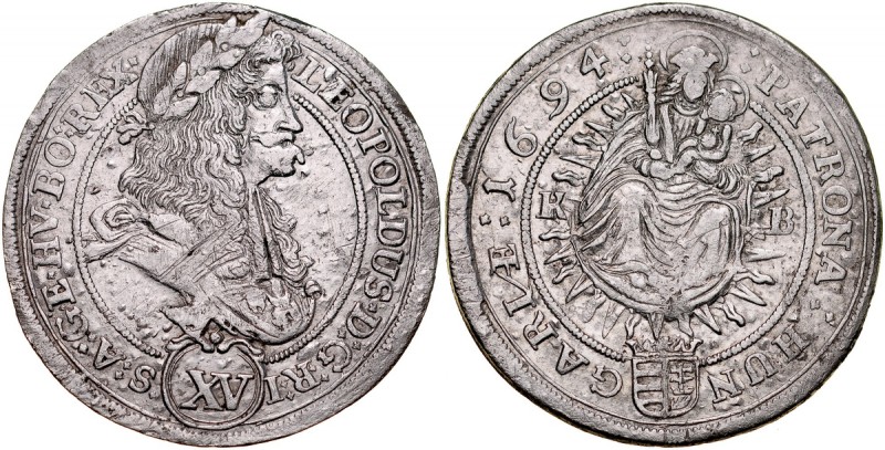 Węgry, Leopold I 1657-1705, XV krajcarów 1694, Kremnica. Huszar 1429,&nbsp;połys...