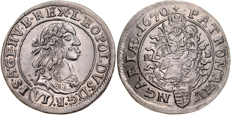 Węgry, Leopold I 1657-1705, VI krajcarów 1670, Kremnica. Herinek 1244, Huszar 14...