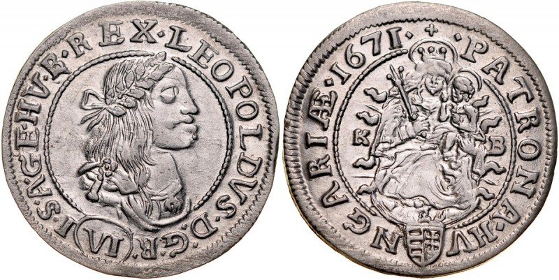 Węgry, Leopold I 1657-1705, VI krajcarów 1671, Kremnica. Herinek 1244, Huszar 14...