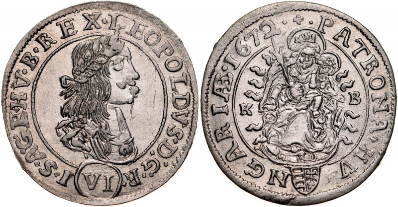 Węgry, Leopold I 1657-1705, VI krajcarów 1672, Kremnica. Herinek 1247, Huszar 14...