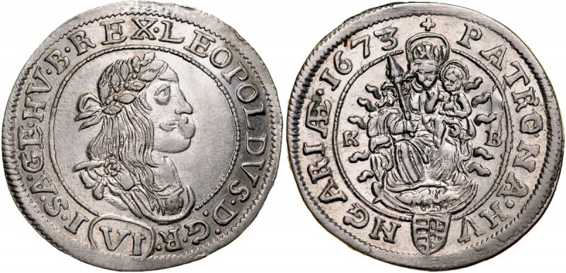 Węgry, Leopold I 1657-1705, VI krajcarów 1673, Kremnica. Herinek 1247, Huszar 14...