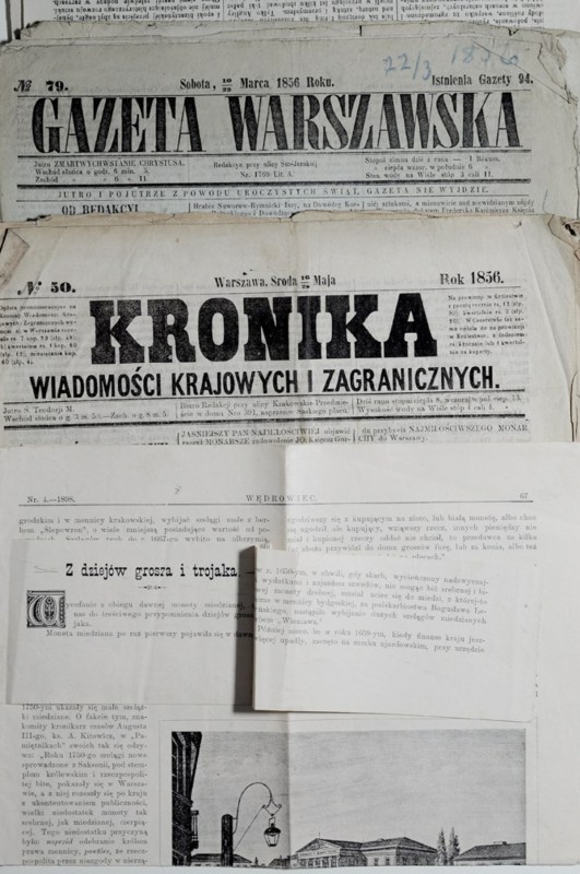 Gazeta Warszawska 1856, 4 szt 10 marca 1856 16 marca 1856 do tego: Kronika wiado...