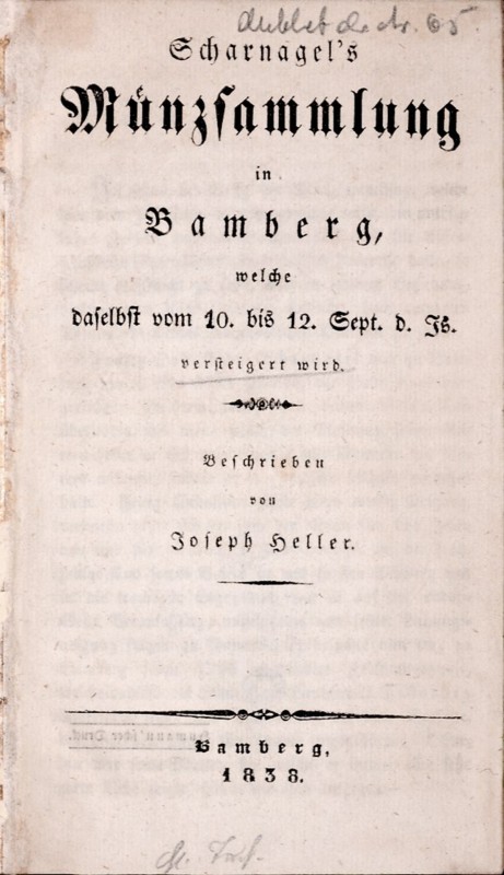 Heller J., Scharnagel's Muenzsammlung in Bamberg, Bamberg 1838. bardzo dobrze za...