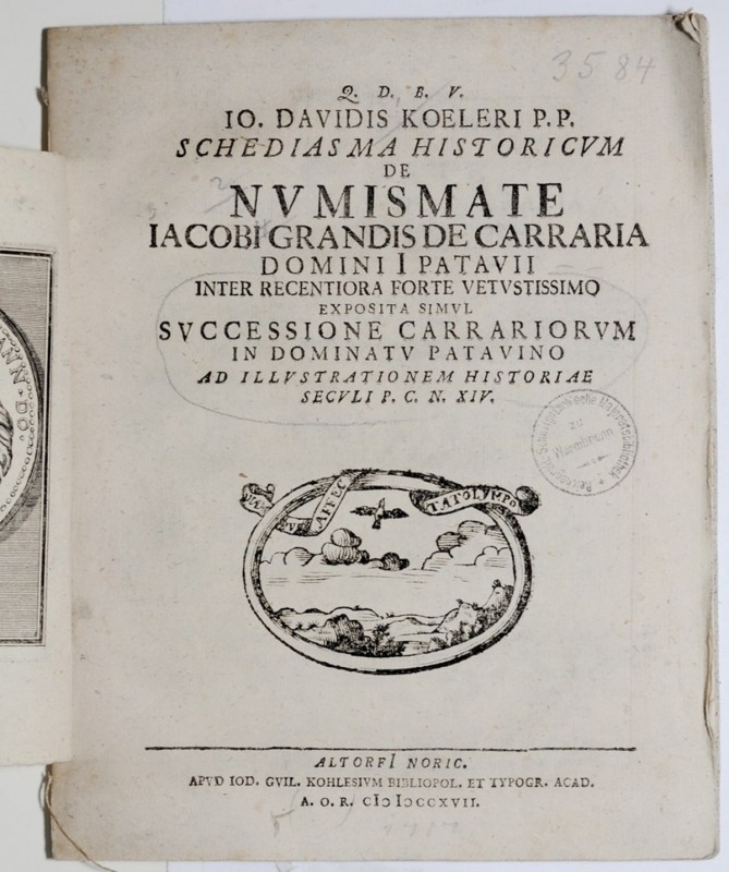 Koeleri D., Schediasma historicum de numismate Jacobi grandis de carraria, 1717....