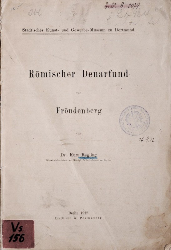 Regling K., Roemischer Deranfund von Froendenberg, Berlin 1912 dobrze zachowana ...