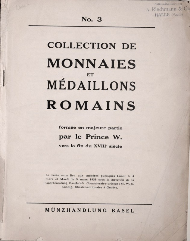 Muenzhandlung Basel, Collection de monnaies et medaillons Romains, 4 mars 1935, ...