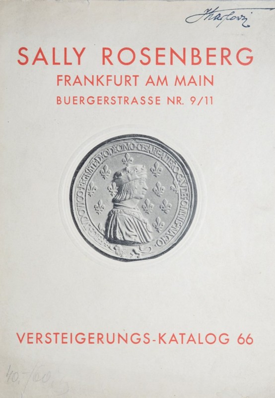 Rosenberg S, Versteigerunskatalog no 66, 10 juni 1929, Frankfurt am M 1929. dobr...