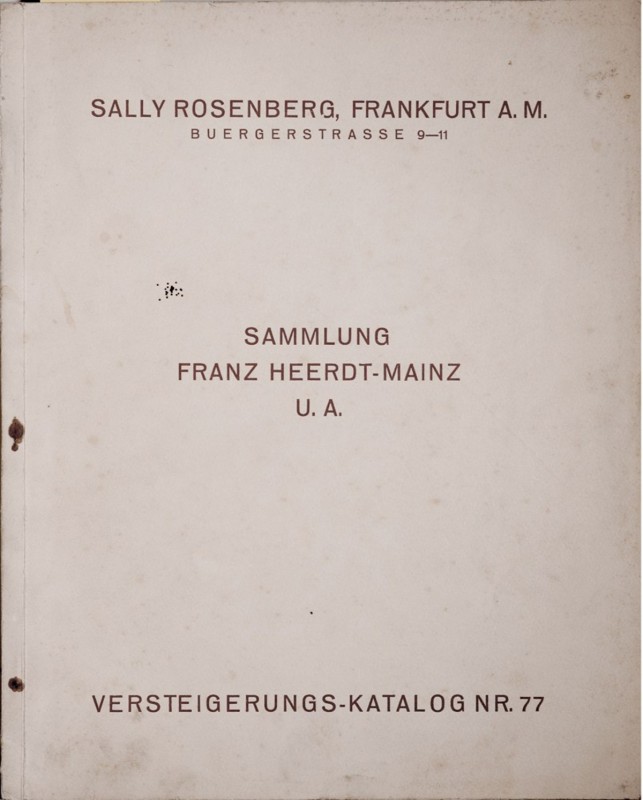 Rosenberg S, Versteigerunskatalog nr 77, 10. Oktober 1933, Frankfurt am M 1933. ...