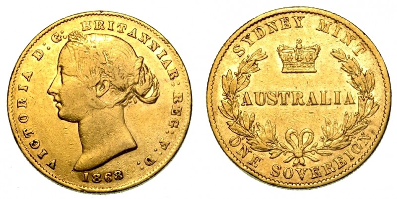 AUSTRALIA. Vittoria (1837-1901) - Sterlina 1868 Sidney. Testa a s. R/ Scritta Au...