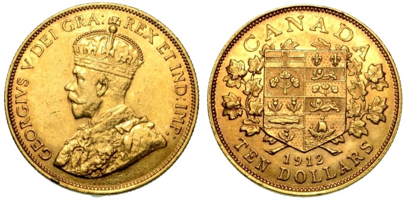 CANADA. Giorgio V (1910-1936) - 10 dollari 1912. Busto coronato a s. R/ Stemma. ...